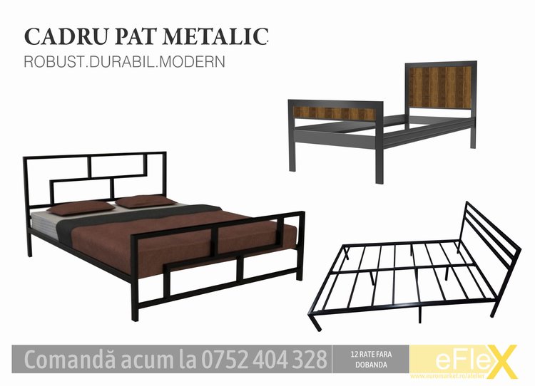 Producator Paturi metalice mederne stil industrial - Rama pat metalic demontabil - Pat supraponderali - Atelier EMS